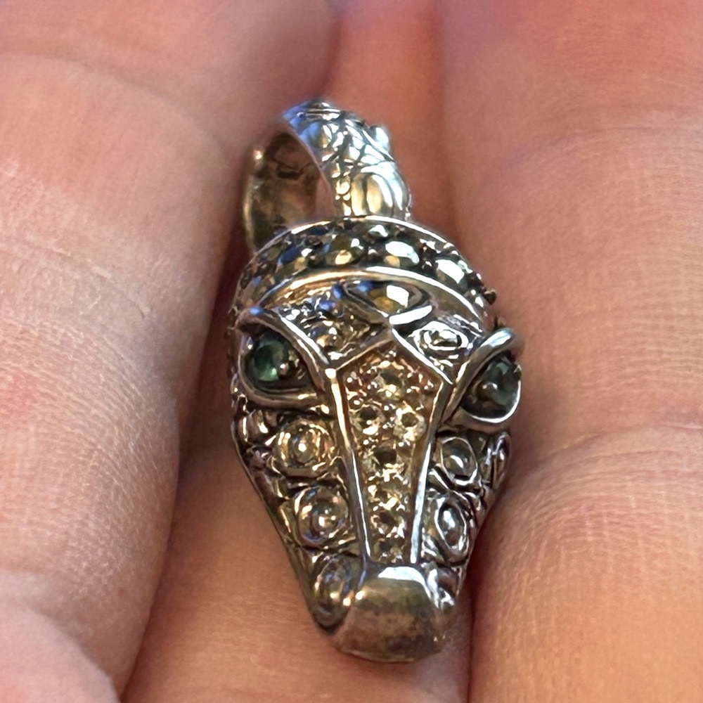 John Hardy JAI crocodile pendant. 925 silver w/14k accents. Emerald eyes.